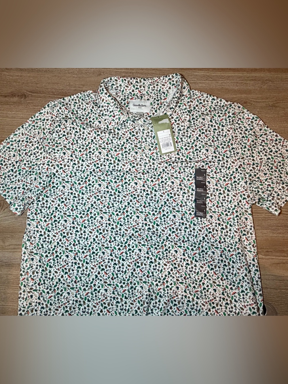 Goodfellow & Co White Short-Sleeve Button-Down with Green and Red Floral Print